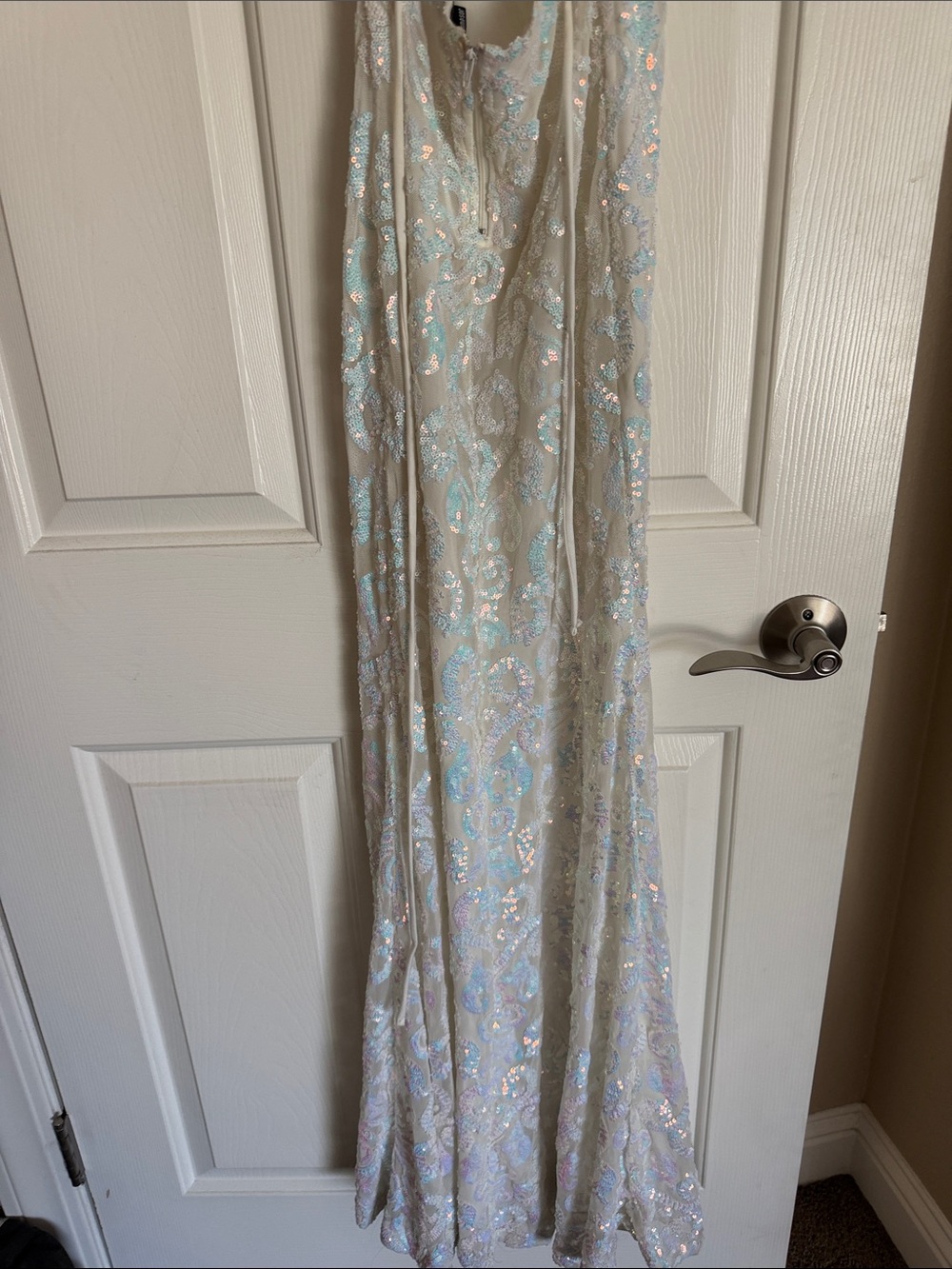 Iridescent Sequin White Prom Dress - Picture 5 of 5